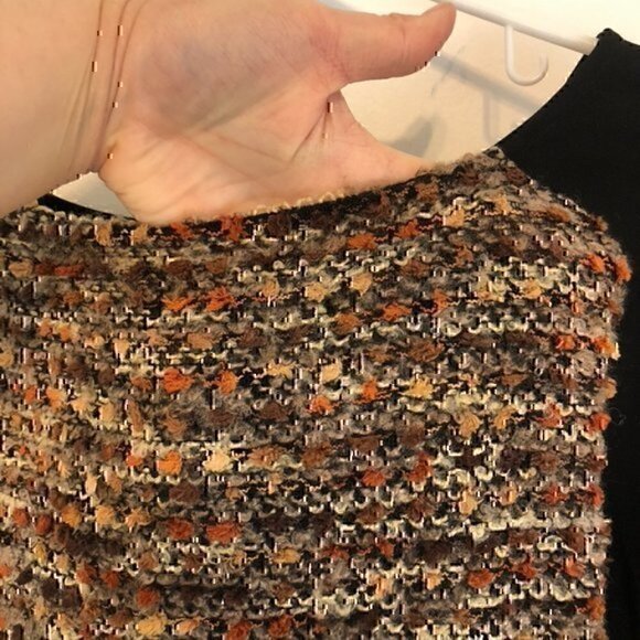 THML ANTHROPOLOGIE ANTHRO Beige Orange Brown Black Nubby Textured Shift Dress S - Picture 5 of 11
